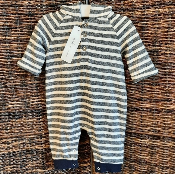 NWT Peek XS (0-3mo) Baby Stripe Hoodie One Piece Gender Neutral Heather Grey - Picture 2 of 11